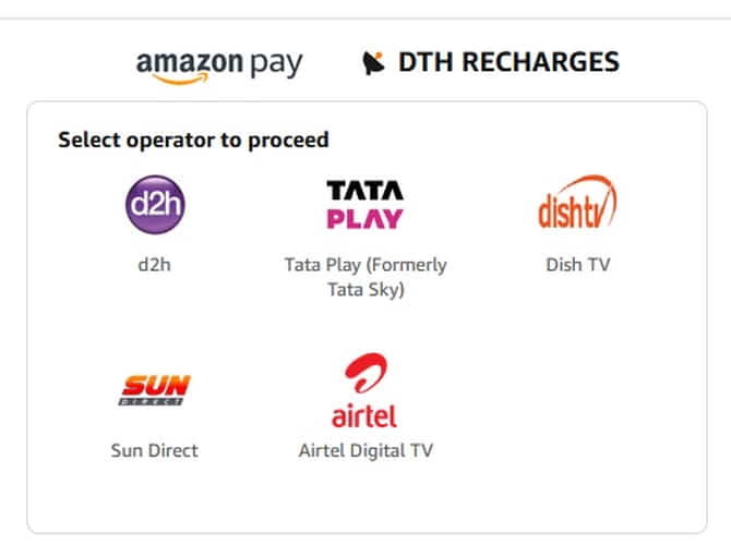 Recharge all DTH including Dish TV, Zing Digital, Sun Direct, Airtel Digital TV, Tata Sky, Jio DTH and DD Freedish Online.