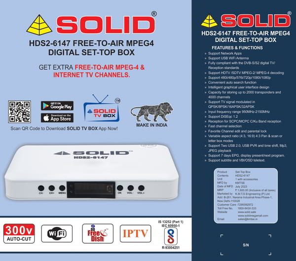 Buy SOLID HDS2-6147 DVB-S2/MPEG-4 FTA Set-Top Box with SOLID OTT App