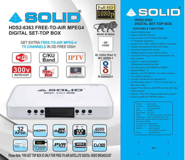 Buy Solid HDS2-6363 New HD MPEG-4 Set-Top Box for DD Free dish or Free-To-Air TV Channels