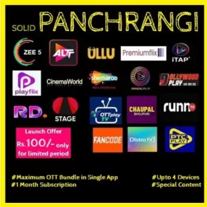 Buy and Subscribe to SOLID PANCHRANGI Bundle OTT Monthly Pack, which offers a ton of entertainment options with Zee5 Premium, Ullu, Alt Balaji, Primeflix, Hotshots, Flizmovies, Ullu, and Kooku App. Get Coupon or Promocode