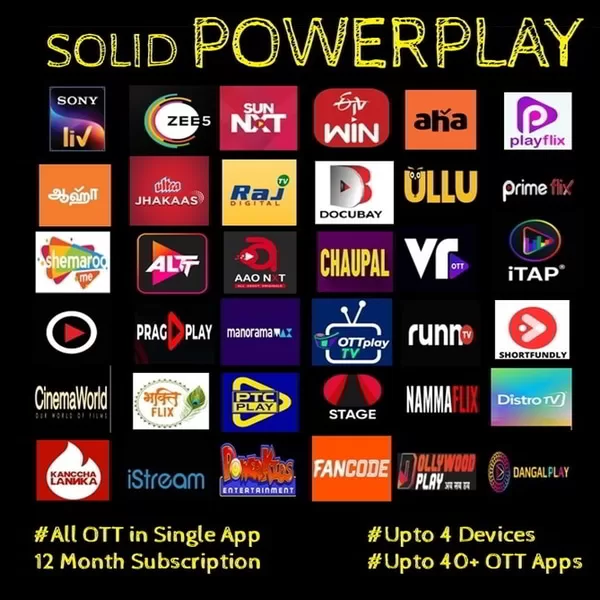 Buy and Compare All OTT Subscription in One APP - SOLID POWERPLAY OTT Pack on Marginbaba Get OTT Coupons and Special offers exclusive on marginbaba.com, Best all ott subscription, and all ott subscription in one pack in India