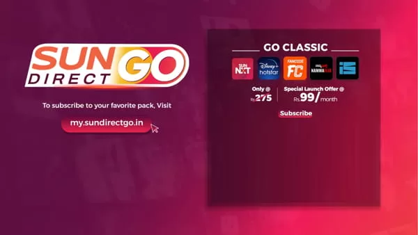 Buy & Compare Sun Direct Go Classic OTT Pack, Know OTT Bundle subscription List, Get at Rs.99 for 5 OTT Premium Subscription, Tamil, Telugu, Kannada,