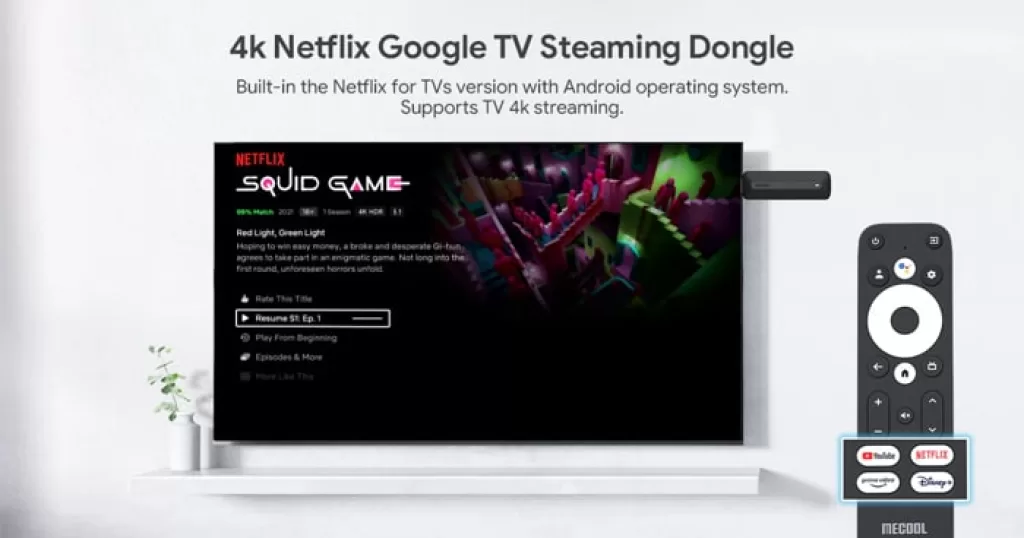 MeCool KD3 Google Netflix Certified 5G 4K TV Stick, Supports Dolby Vision, Dolby Atmos, HDR10 and HLG HDR processing for vivid contrast, color, and clarity