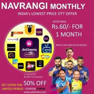 Buy a Solid Navrangi OTT pack and Get a Jio Cinema Subscription with 18 other OTT bundle subscriptions, so watch the Jio Cinema Web Series, Jio Cinema Movies, Colors Programs, Big Boss, etc. You can also activate Jio Cinema Premium on your smart TV or Android TV Box.